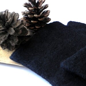 Felted Fingerless Gloves Fingerless Mittens Arm warmers Wristlets Merino wool black color Warm Christmas gift image 2