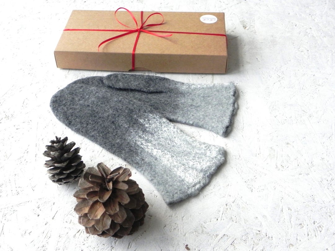 Felted Wool Gloves, Gray Wool Felt Gloves, Arm Warmers, Warm Woman