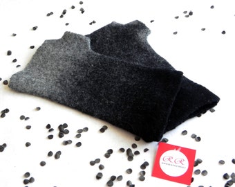 Felted Merino Wool Wrist Warmers: Black & Gray Ombre Gloves