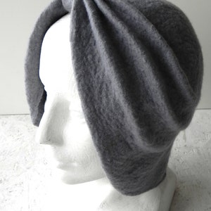 Gray color felt hat turban, original woman accessory for winter image 6