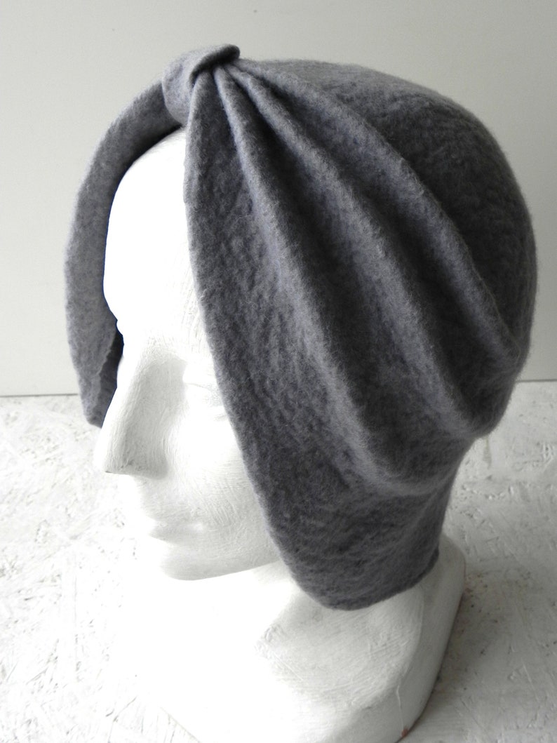 Gray color felt hat turban, original woman accessory for winter image 6
