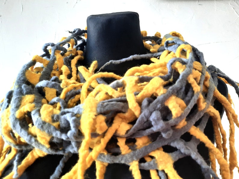 Felted scarf infinity gray yellow colors mix Original fall accessory, Ready to send, Great gift idea image 4