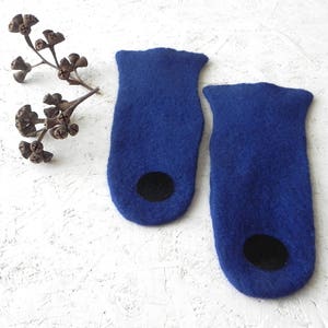 Blue mittens, Felted mittens, wool mittens, minimalist mittens, merino wool, original, warm wool gloves, woman accessory, winter mittens image 1