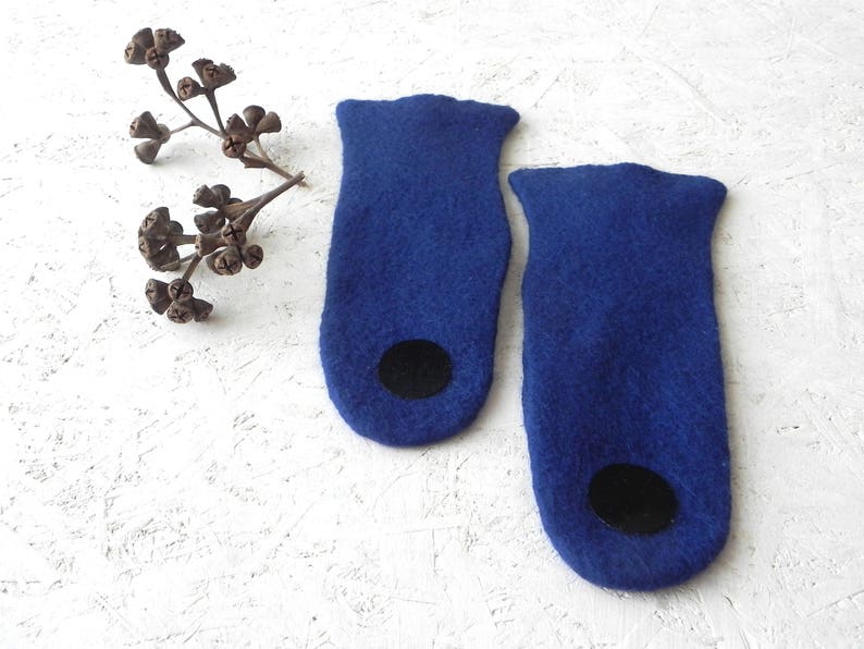 Blue mittens, Felted mittens, wool mittens, minimalist mittens, merino wool, original, warm wool gloves, woman accessory, winter mittens image 1