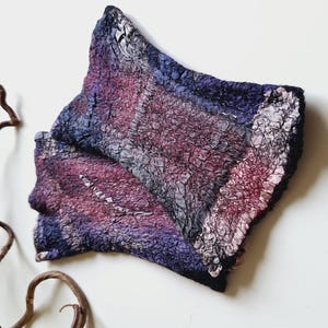 Nuno Felted Merino Wool Fingerless Gloves: Purple & Pink Silk Wrist Warmers