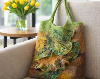 Felted Wool Tote Bag: Large Everyday Gray Ombre Handbag