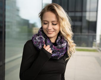 Handmade Merino Wool Felted Scarf in Purple Tones - Elegant and Cozy Accessory