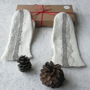 WHITE Felt gloves, Felted mittens, arm warmers warm woman accessory merino wool Great woman gift idea Ready to shipping image 3