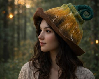 Felted Merino Wool Pixie Hat: Boho Festival Wizard Cap