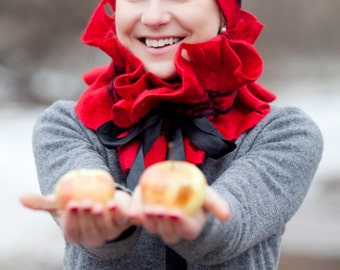 Felt headband -  nuno felted headband - wool headband - red wool accessory - travel accessory - CHRISTMAS Gift