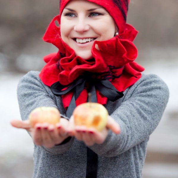 Felt headband -  nuno felted headband - wool headband - red wool accessory - travel accessory - CHRISTMAS Gift