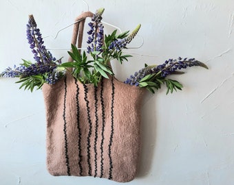 Beige wool bag Unique handbag minimalist design felt tote bag great GIFT idea, Ready to send