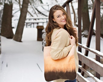 Brown beige orange bag, Unique handbag, original colors mix, felt tote bag, wool handbag, GIFT idea, Ready to send,