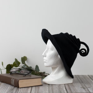 Halloween hat, Witch hat wizard magic Black wool Felt, Halloween witch hat Fun winter felted hat
