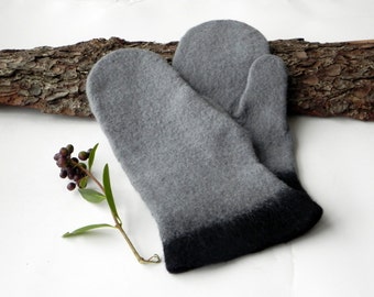 Felted gloves - Gray black wool gloves -  Felted mittens - Warm gloves arm warmers Winter accessory merino wool Great Christmas gift