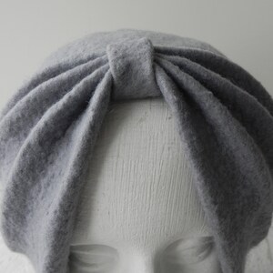 Gray color felt hat turban, original woman accessory for winter image 3