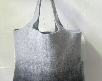 Tote bag Felted Large Wool Bag, Everyday Casual tote Gray black handbag, Great accessory for gift idea