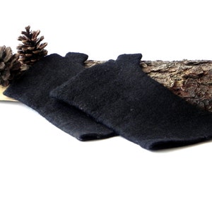 Felted Fingerless Gloves Fingerless Mittens Arm warmers Wristlets Merino wool black color Warm Christmas gift image 1