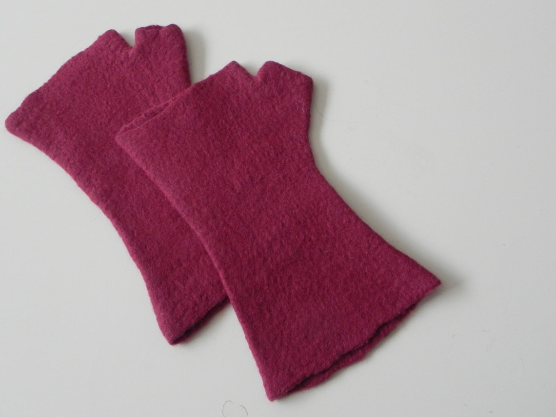 Felted Wool Gloves Wrist Warmer Dark Red Color Spring Etsy