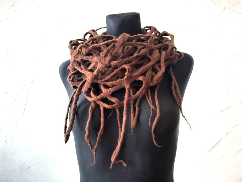 Brown scarf from merino wool woman winter fall accessory, Original gift idea, Ready to send image 3