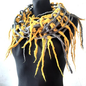 Felted scarf infinity gray yellow colors mix Original fall accessory, Ready to send, Great gift idea image 3
