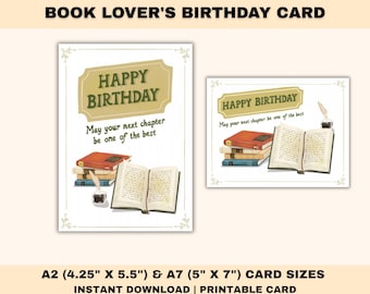 Book Lover Birthday Card, Watercolor Books, Literary Greeting (Digital Download)