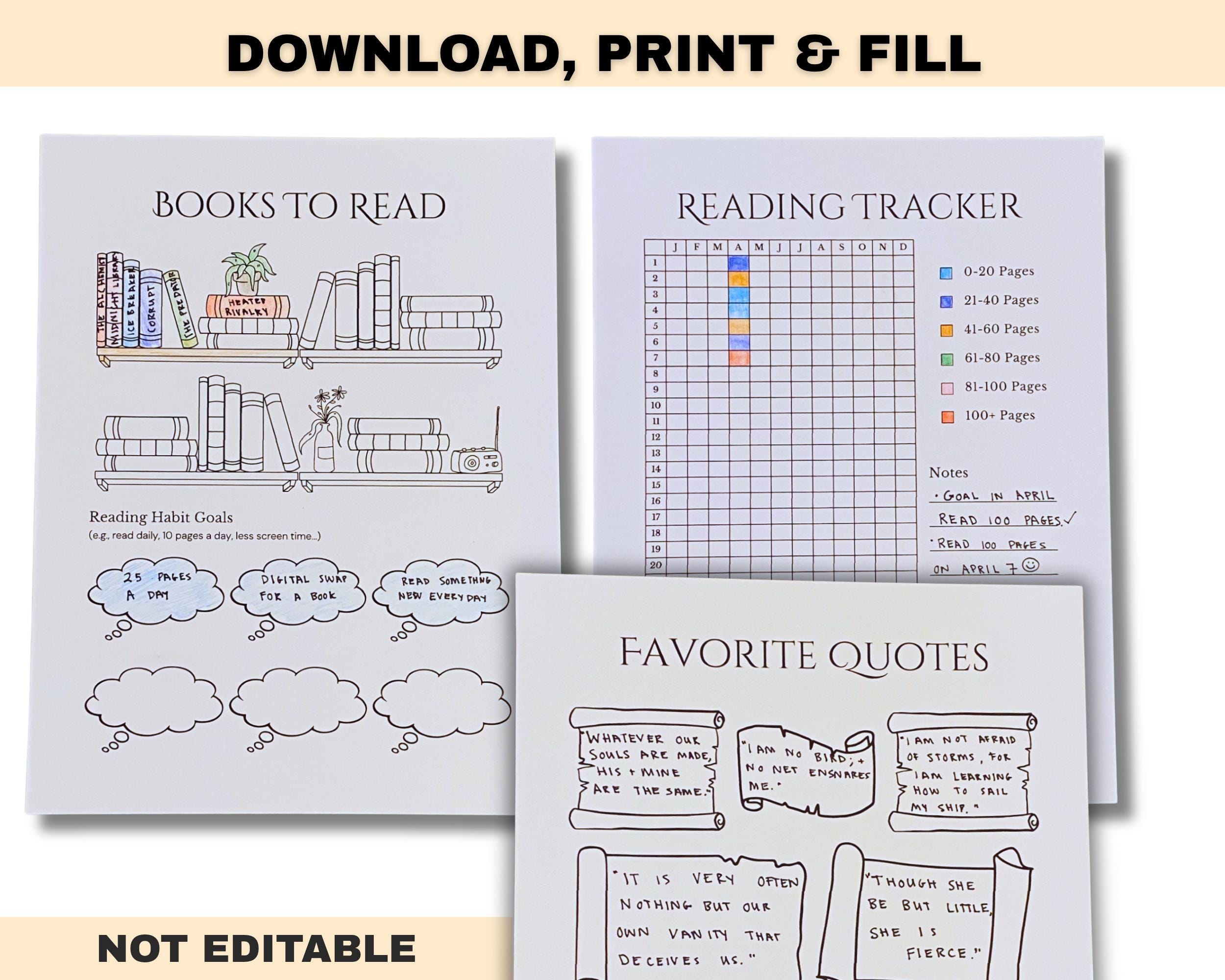 Printable Reading Log | Book Tracker & Reflection Journal (digital ...