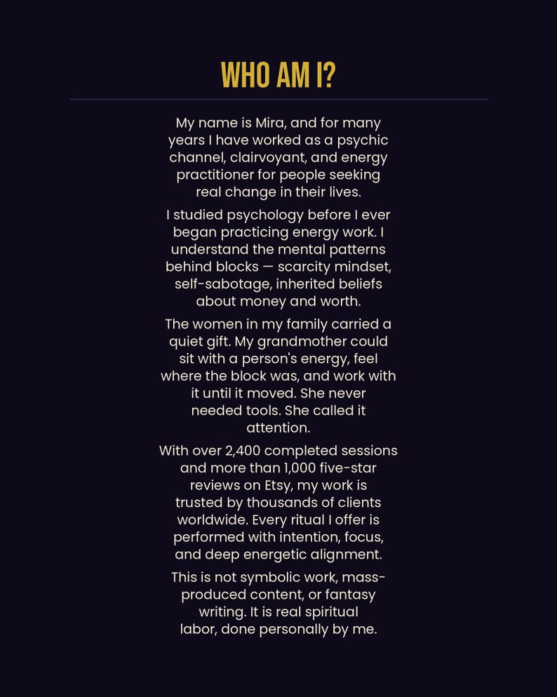 About your practitioner Mira with over 2400 completed sessions and 1000 five star reviews, psychology background and 15 years energy work experience