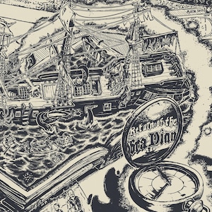 Ritorno dell'Obra Dinn - Illustrazione del videogioco - Poster in bianco e nero disegnato a mano - Arte fantasy di marinai e pirati