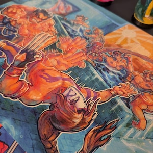 Street Fighter 2 - Bath House Break - Retro Kampfspiel Poster - Handgezeichnete Illustration Kunstwerk