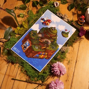 A Nostalgic Battlefield - Super Mario 64 11x17 Illustrated Poster - a Bob-omb Battlefield hand-drawn isometric diorama artwork