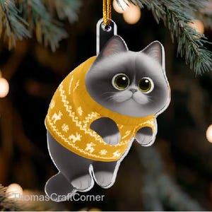 Hanging Persian Cat Personalized Acrylic Christmas Ornament, Custom Cute Pet 2D Ornament For Cat Lovers And Owners, Holiday Keepsake Gift