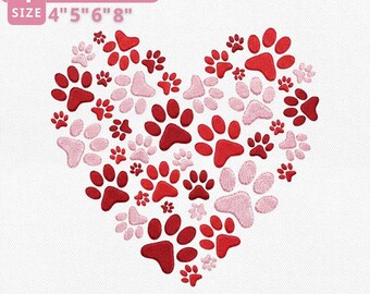 Valentine Paw Heart Embroidery File, Dog Paw Heart Embroidery Design, Cat Paw Heart, Pet Valentine, Gift For Pet Lovers, Instant Download