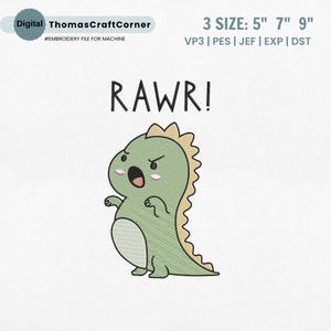 Rawr恐竜刺繍デザイン、かわいい恐竜刺繍ファイル、T-rex刺繍、ミニ恐竜刺繍、子供用刺繍恐竜