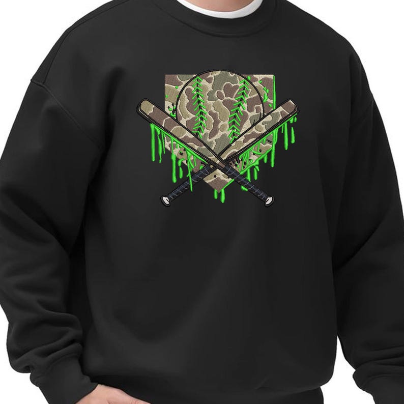 Camo Baseball Drip Embroidery Design, Baseball Home Plate and Bat ...
