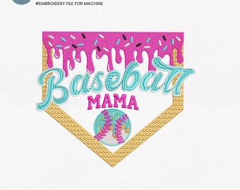 Motif de broderie goutte à goutte Baseball Mama, broderie Machine Baseball maman jour du match, fichier de broderie fête des mères, maman rétro, téléchargement immédiat