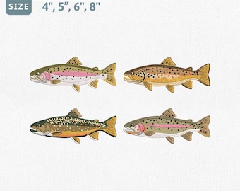 Rainbow Trout Bundle Embroidery Design, Fly Fishing Machine Embroidery File, Outdoor Angler Fish Bundle, Trout Fishing Gift, Fish Pes File