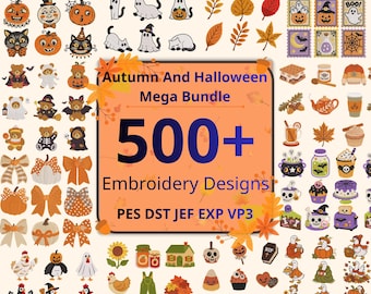 500+ Mega Bundle Fall Halloween Embroidery Designs, Autumn Fall Pumpkin Ghost Witch Teddy Bear Machine Embroidery Files, Harvest PES Pattern