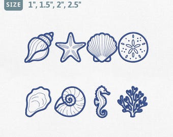 Sea Shells Bundle Embroidery Design, Summer Beach Machine Embroidery File, Ocean Seashell Line Art, Coastal Vacation Embroidery Pes File