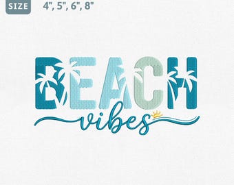 Beach Vibes Embroidery Design, Summer Beach Machine Embroidery File, Palm Tree Island Embroidery, Beach Vacation Towel Shirt Pes File