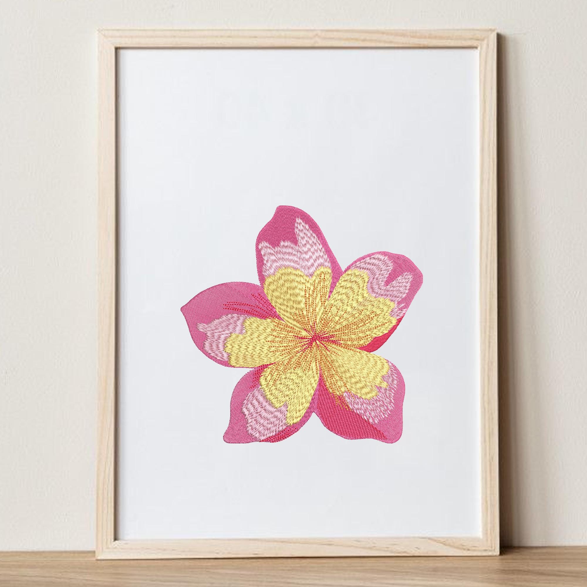 トロピカルプルメリアの花の刺繍デザイン、ハワイの花の刺繍デザイン 