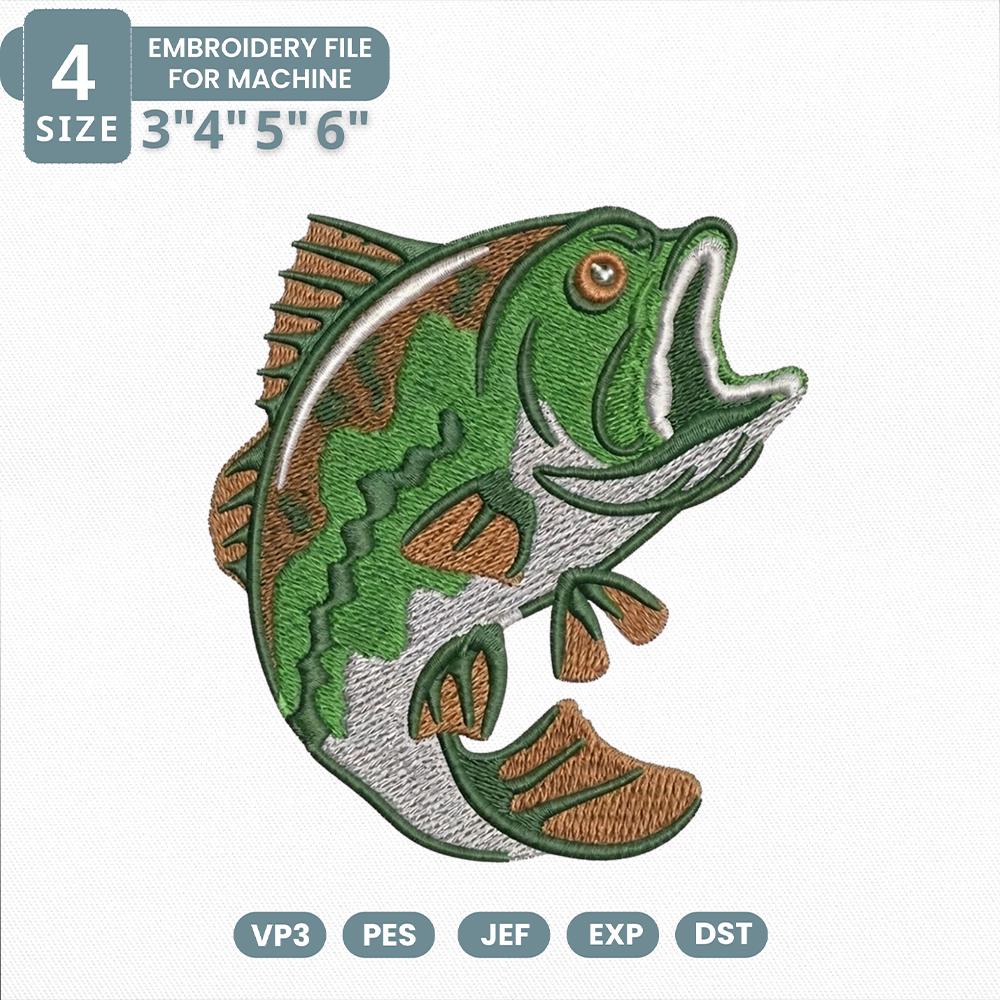 Largemouth Bass Embroidery File, Classic Bass Fishing Hat Embroidery ...