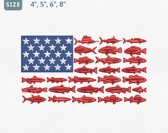 American Fishing Flag Embroidery Design, Patriotic Fish Machine Embroidery File, 4th of July Fisherman Gift, Fathers Day Lake Life Pes File