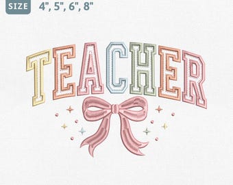Coquette Teacher Applique Embroidery Design, Teacher Bow Machine Embroidery File, Back To School Design, Teacher Gift Instant Download