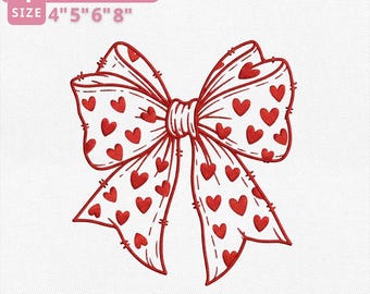 Valentine Coquette Bow embroidery, Retro Heart embroidery file, Valentine Bow Machine embroidery, Heart Love embroidery, Gift For Couple