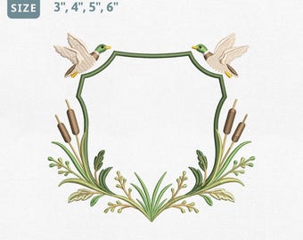 Mallard Duck Crest Embroidery Design, Wildlife Monogram Crest Frame, Hunting Machine Embroidery File, Waterfowl Banner Frame Pes File