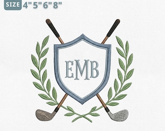 Floral Golf Embroidery Crest for Banner, Preppy Nursery Baby Banner Embroidery Design, Fathers Day Gift, Monogram Baby, Instant Download
