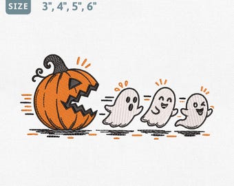 Pumpkin Chasing Ghost Embroidery Design Bundle, Cute Funny Halloween Machine Embroidery File, Spooky Season Ghost Pumpkin Pes File Set