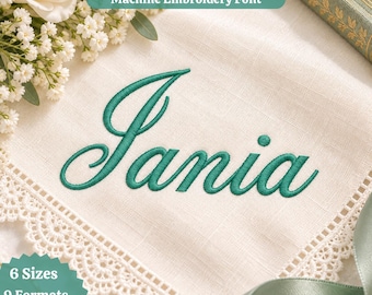 Jania Handwritten Embroidery Font, Elegant Calligraphy BX Font, Cursive Machine Embroidery Alphabet, Wedding Name Letters, PES DST Formats