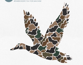 Duck Hunting Embroidery Design, Camo Waterfowl Patch Embroidery File, Flying Mallard Duck Embroidery Machine File,  Pes File